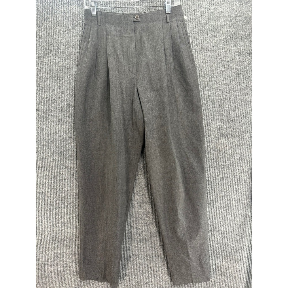 Zanella Trousers Women 10 Gray Excellent Italy Wool High Rise Pleated Hepburn